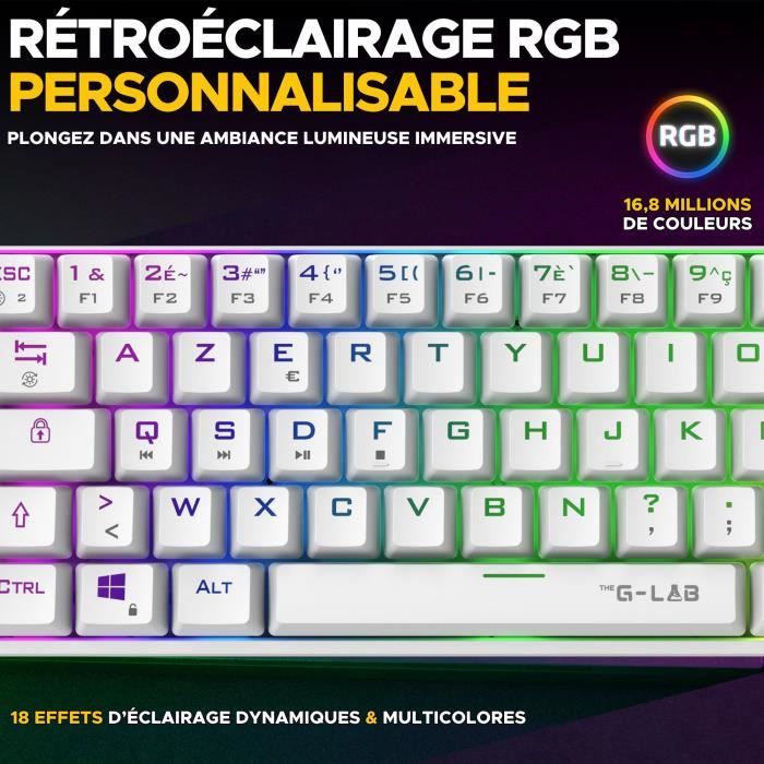 Gaming Keyboard - The G-Lab - KEYZ TITAN - Mechanical (Red Switch) - Wired - RGB - White
