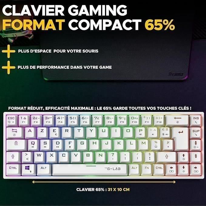 Wireless Gaming Keyboard - The G-Lab - KEYZ TITAN - Mechanical (Red Switch) - Azerty - Triple mode - RGB - White