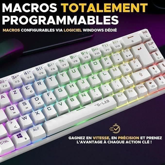 Wireless Gaming Keyboard - The G-Lab - KEYZ TITAN - Mechanical (Red Switch) - Azerty - Triple mode - RGB - White