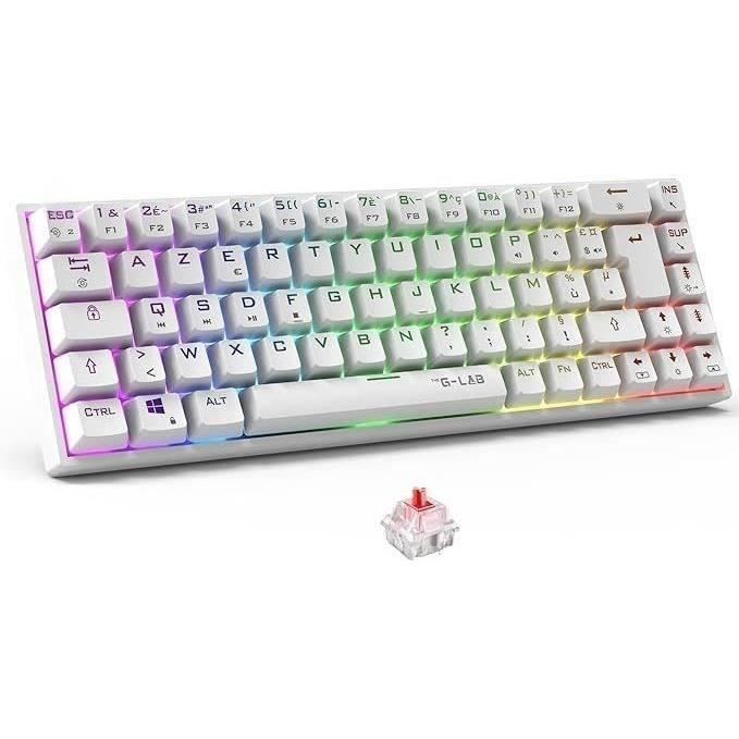 Wireless Gaming Keyboard - The G-Lab - KEYZ TITAN - Mechanical (Red Switch) - Azerty - Triple mode - RGB - White