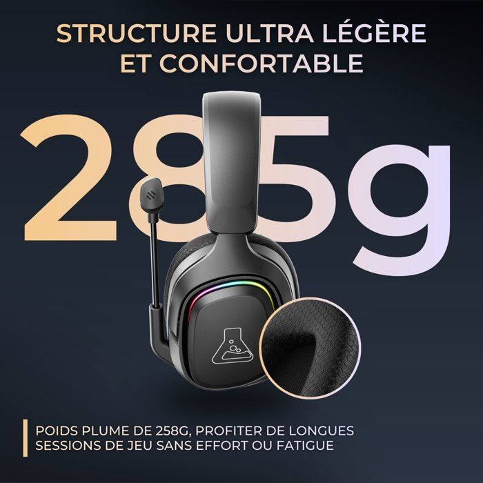 Casque gaming sans fil RGB - THE G-LAB - KORP RUBIDIUM - Tissu - Micro Rétractable - Stéréo - Toutes Plateformes