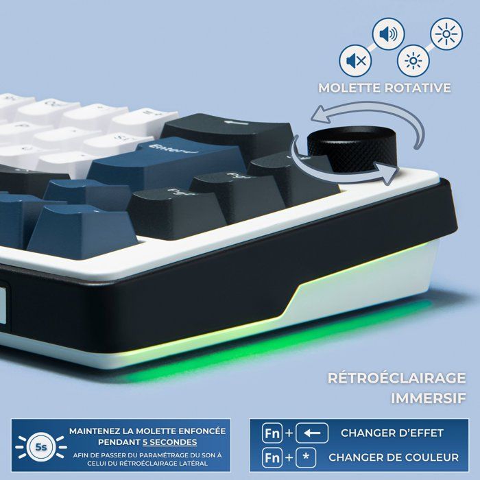 Clavier mécanique gamer - PBT double injection - THE G-LAB - KEYZ Elite 200 BW - AZERTY TKL - RGB - Bleu