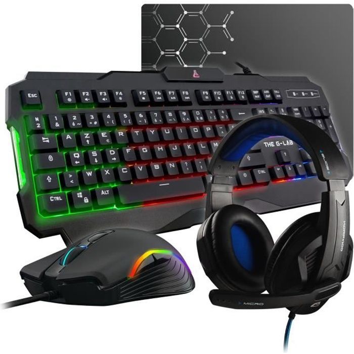 THE G-LAB Gaming Argon Combo Caliber + Mouse and Carpet + Headset - KEYZ 120 FR, KULT 130, KORP 150, PAD - EN