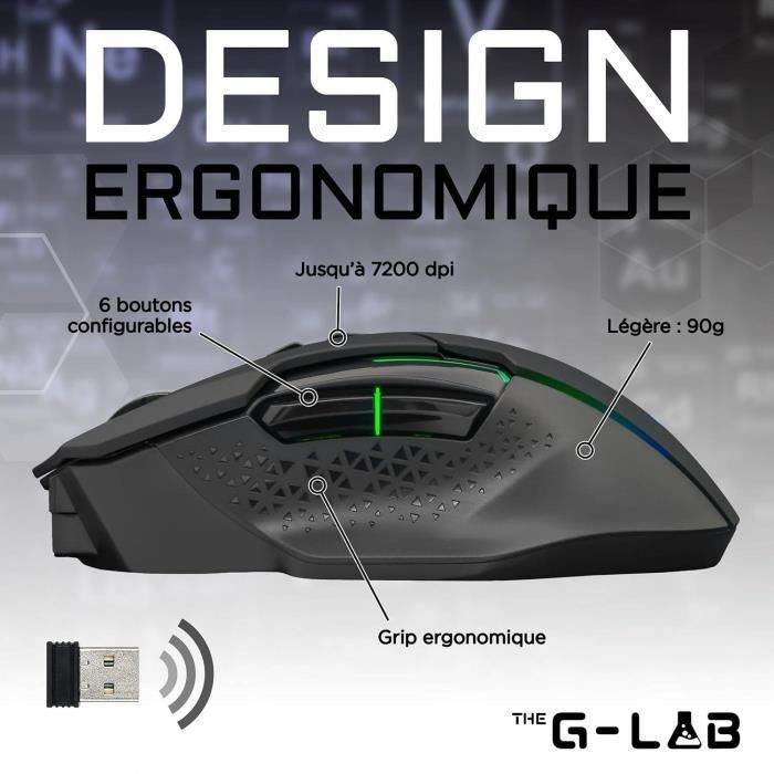 Wireless RGB gaming mouse The G -LAB 7200 DPI - Black