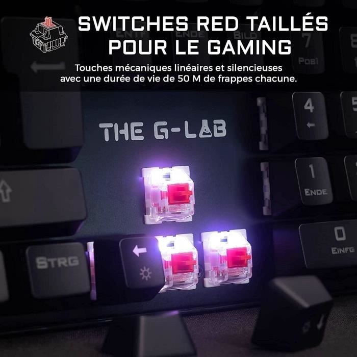 THE G-LAB KEYZ RUBIDIUM MECHANICAL KEYBOARD RED SWITCH AND RGB COMPLETELY CUSTOMIZABLE WITH WRIST REST
