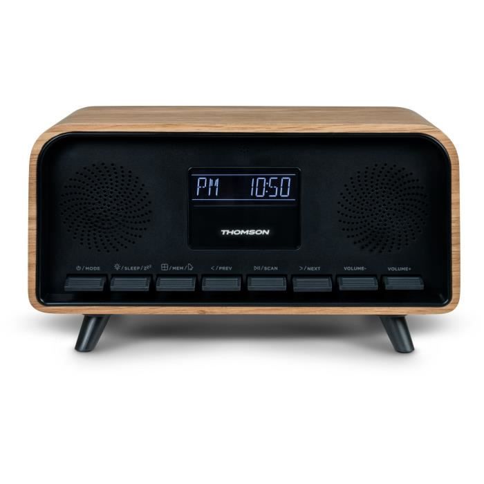 Bluetooth Alarm Clock Radio - THOMSON - Vintage Cosy - 30W, FM Radio, Dual Alarm, LCD Screen, USB-C Charger, 230V Power Supply