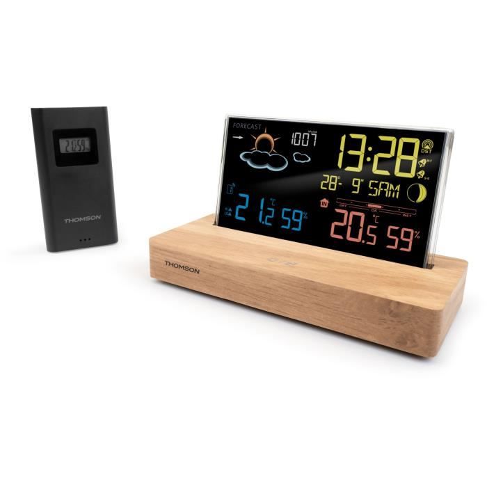 Weather station alarm clock - THOMSON - Dark wood - Temperature display, Hygrometry, Dual alarm, USB-C, Wireless probe