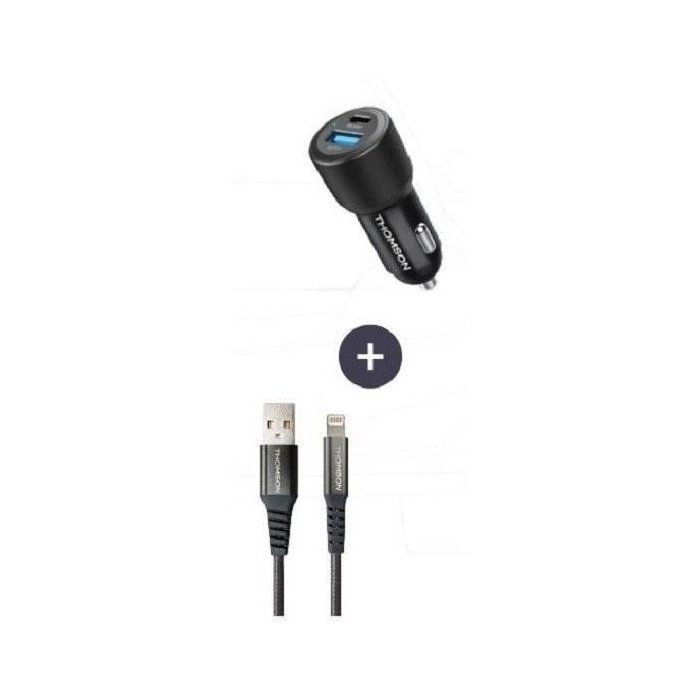 Charger + cable pack - THOMSON - 60 W car charger - USB-A to L 3A cable