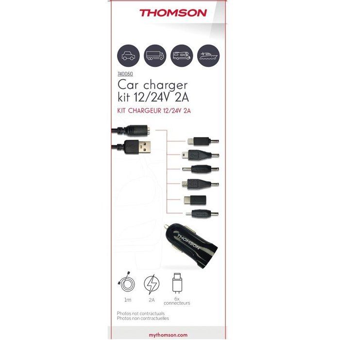 Charger + connector kit - THOMSON - AC charger - 12/24 V - 6 connectors - 2A - 1 m cable