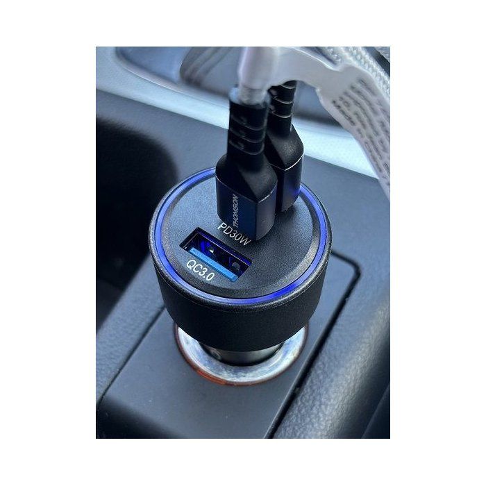 Car charger - THOMSON - 60 W - Total new generation gan technology - 2 USB-C - PD 30 W + USB-A - QC 3.0 - 18 W