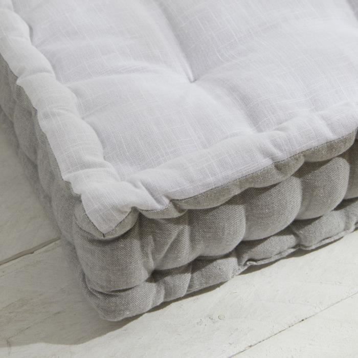 Floor cushion - TODAY - CHARME - Slub x Chambray x Broderie Capucine - 40 x 40 x 10 cm