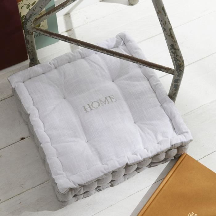 Floor cushion - TODAY - CHARME - Slub x Chambray x Broderie Capucine - 40 x 40 x 10 cm