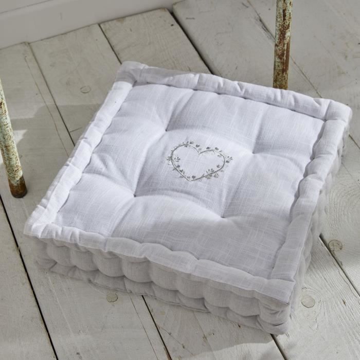 Floor cushion - TODAY - CHARME - Slub x Chambray x Constance Embroidery - 40 x 40 x 10 cm