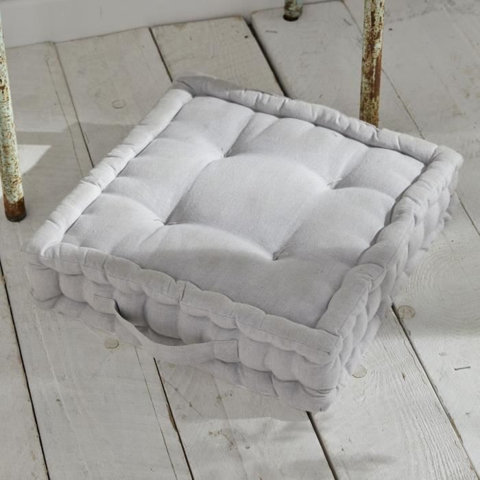 Floor cushion - TODAY - CHARME - Slub x Chambray x Constance Embroidery - 40 x 40 x 10 cm