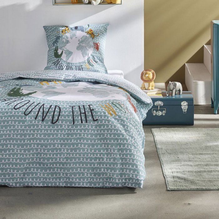 Parure de lit 1 personne - TODAY - Kids Kool - Imprimé animalier réversible - 100% coton 57 fils - 2 pieces