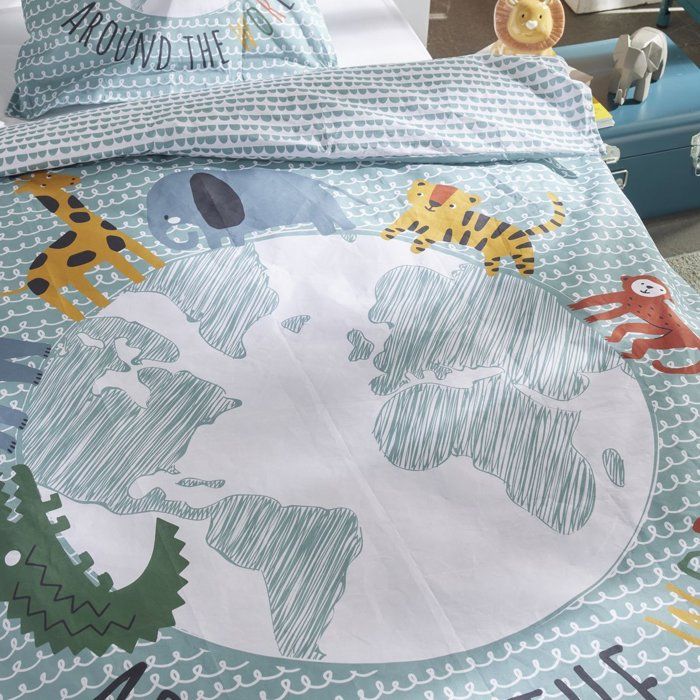 Parure de lit 1 personne - TODAY - Kids Kool - Imprimé animalier réversible - 100% coton 57 fils - 2 pieces
