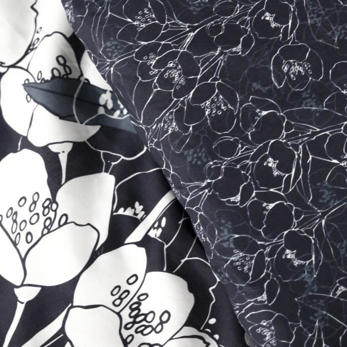 Mawira bed set - 2 people - 260 x 240 cm - 100% cotton - Navy blue floral motif - TODAY