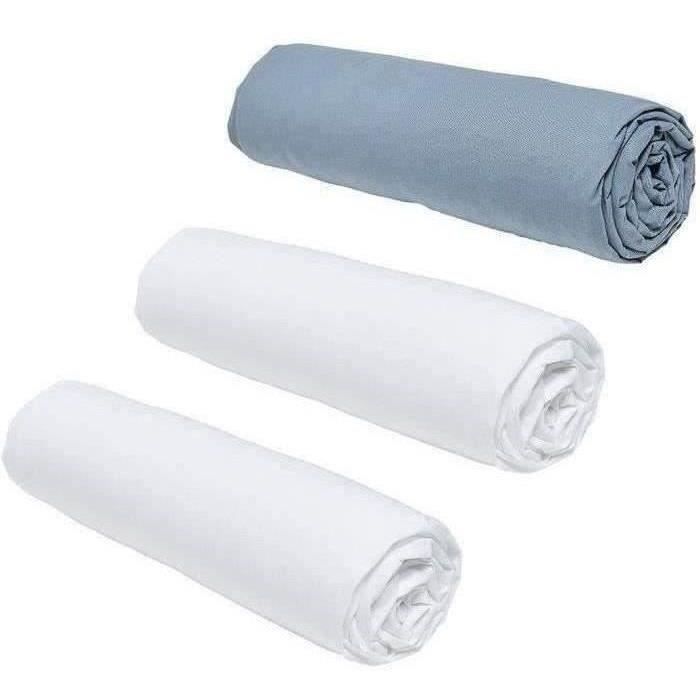 Set of 3 TODAY Essential fitted sheets - 160 x 200 cm - 2 people - 100% Cotton - Chalk/Denim