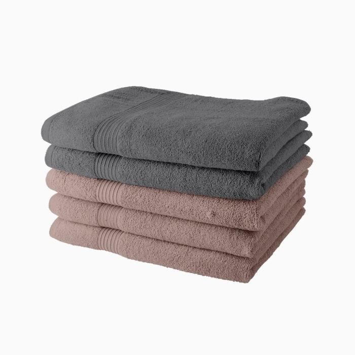Set of 5 TODAY Bath Sheets 70x130 cm 100% Cotton - 3 sand roses + 2 steel