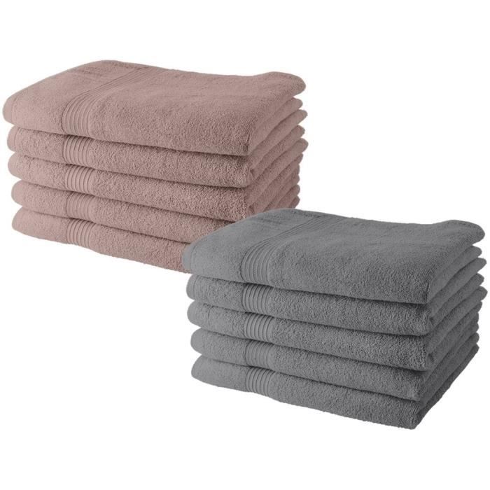 Set of 10 TODAY towels 50x90 cm 100% Cotton - 5 sand roses + 5 steel