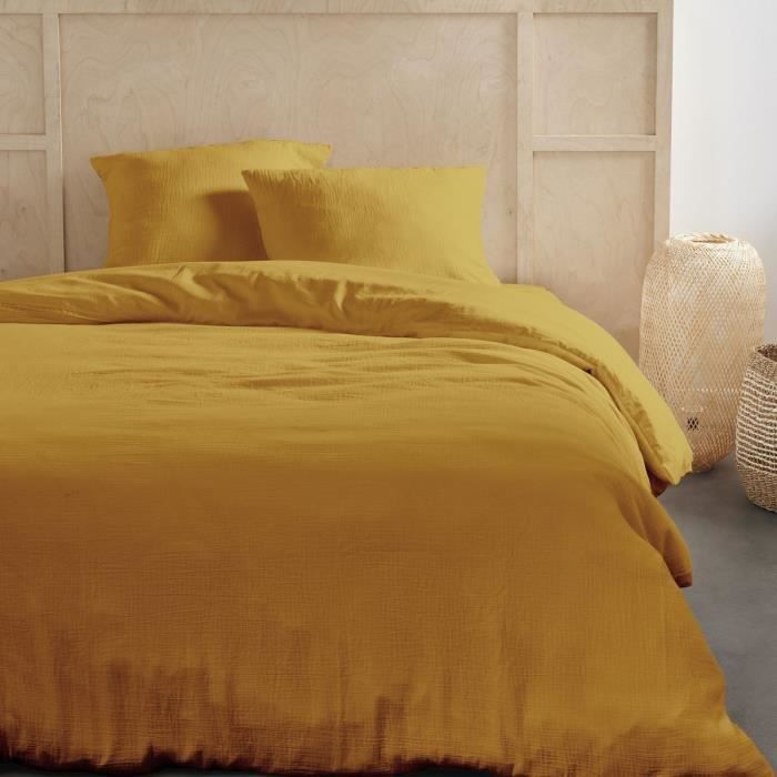 Bedding set - TODAY - 123668 - 2 people - 240x220cm - Plain cotton gauze - Ochre