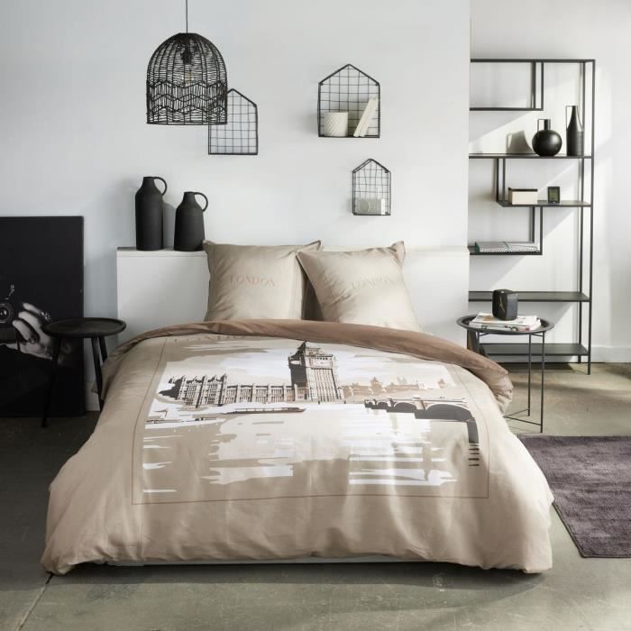 Bedding set - TODAY - JAVA - 2 people - 240x220 cm - Cotton - London print - Beige
