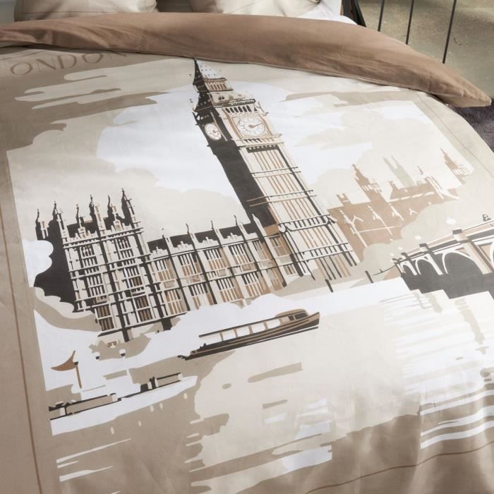 Bedding set - TODAY - JAVA - 2 people - 240x220 cm - Cotton - London print - Beige
