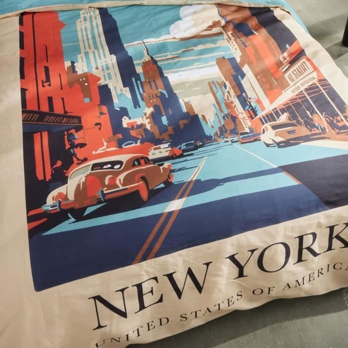 Bedding set - TODAY - JAVA - 2 people - 240x220 cm - Cotton - New York print - Beige