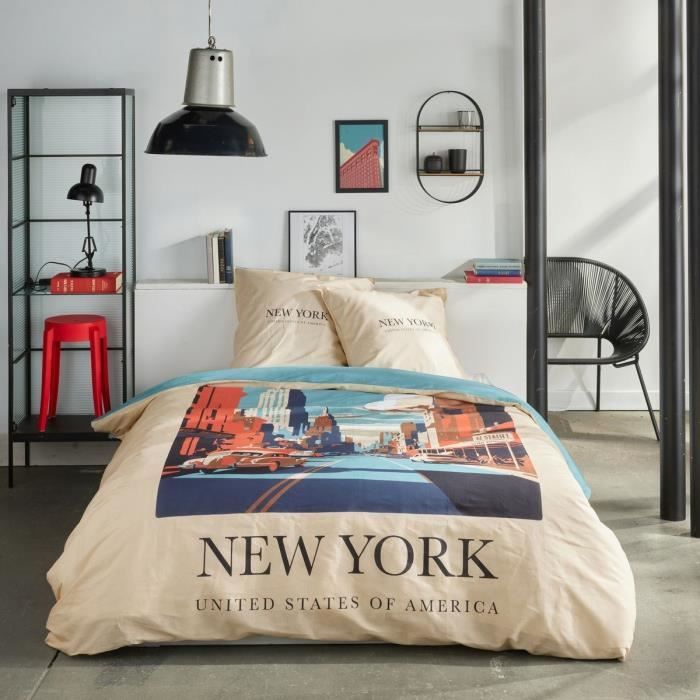 Bedding set - TODAY - JAVA - 2 people - 240x220 cm - Cotton - New York print - Beige