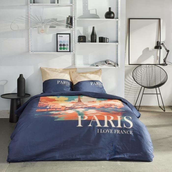 Bedding set - TODAY - JAVA - 2 people - 240x220 cm - Cotton - Paris print - Blue