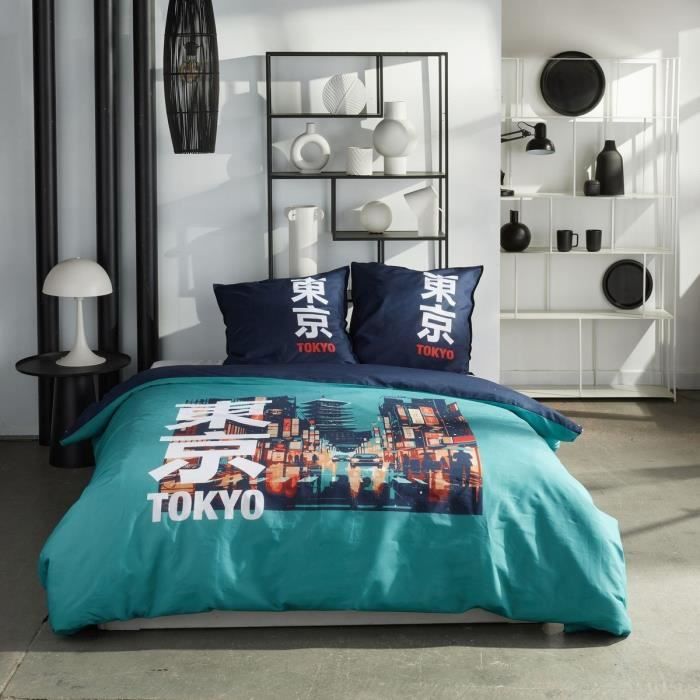 Bedding set - TODAY - JAVA - 2 people - 240x220 cm - Cotton - Tokyo print - Turquoise
