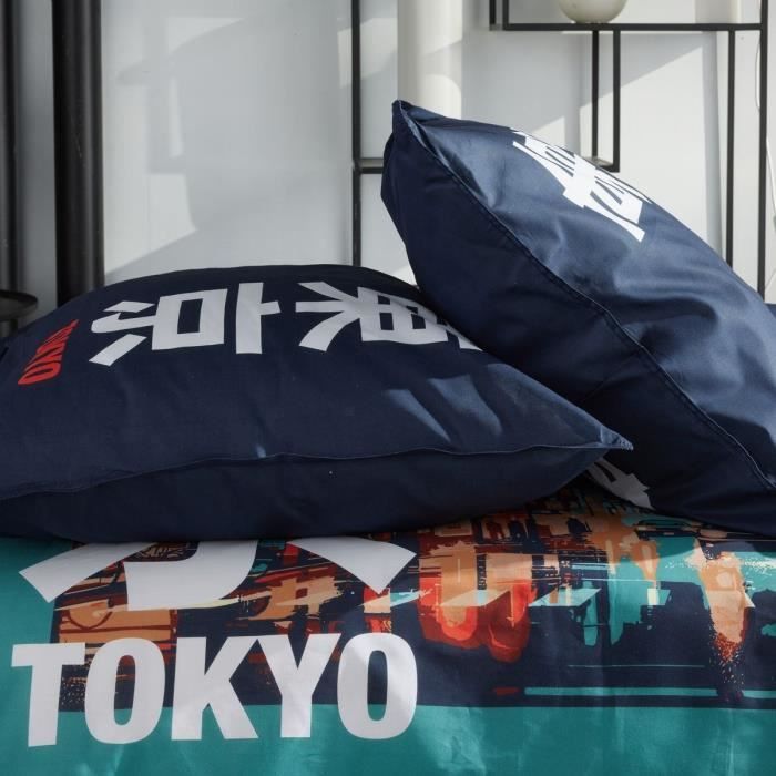 Bedding set - TODAY - JAVA - 2 people - 240x220 cm - Cotton - Tokyo print - Turquoise