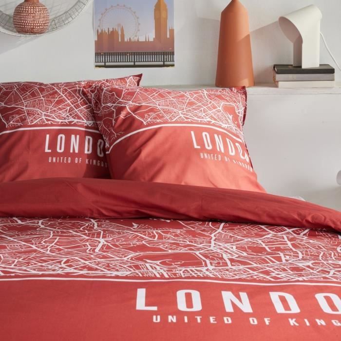 Bedding set - TODAY - JAVA - 2 people - 240x220 cm - Cotton - London print - Red
