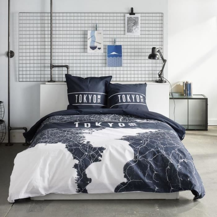 Bedding set - TODAY - JAVA - 2 people - 240x220 cm - Cotton - Tokyo print - Dark blue