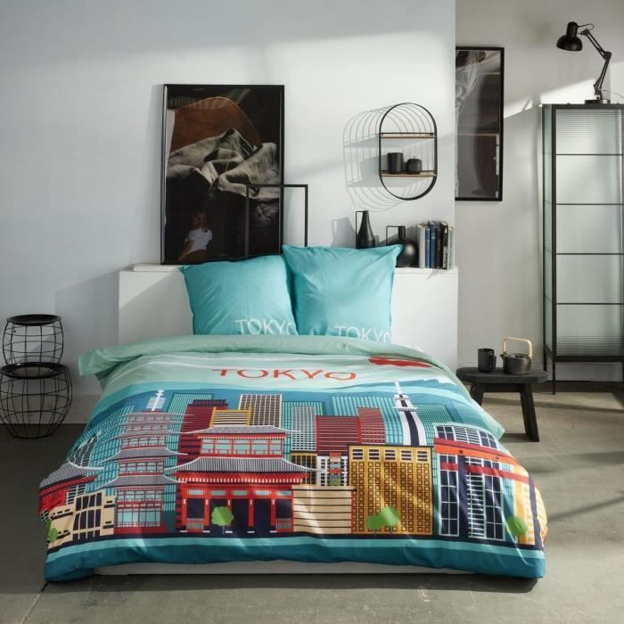 Bedding set - TODAY - JAVA - 2 people - 240x220 cm - Cotton - Tokyo print - Blue