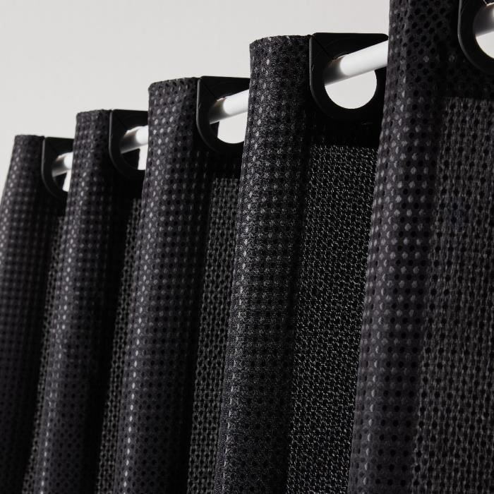 Waffle Shower Curtain - Black - Polyester - 180 x 200 cm - 12 Hooks - UTILITY - TODAY