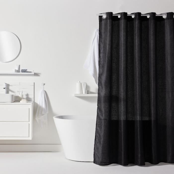 Waffle Shower Curtain - Black - Polyester - 180 x 200 cm - 12 Hooks - UTILITY - TODAY