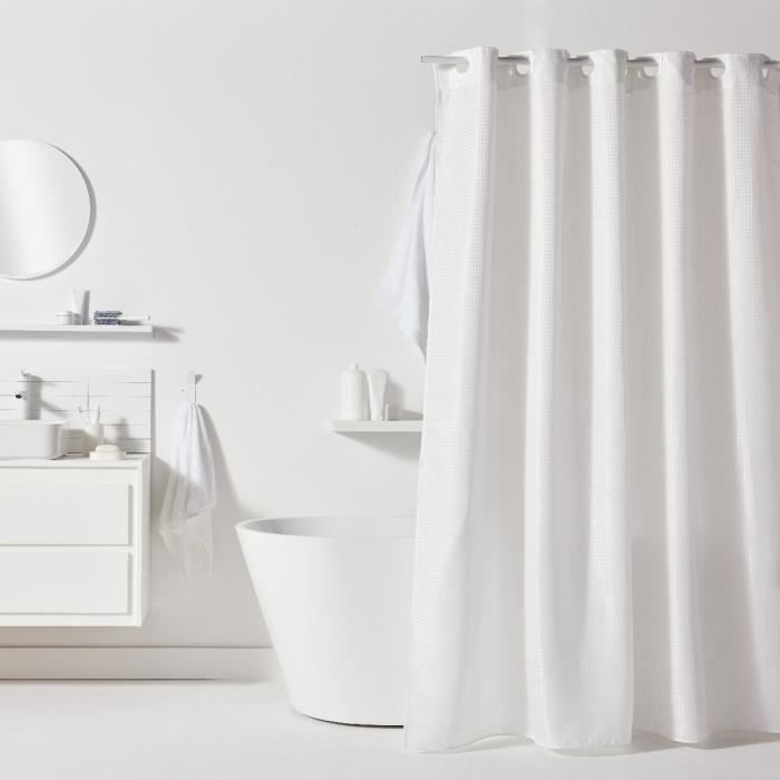 Waffle Shower Curtain - White - Polyester - 180 x 200 cm - 12 Hooks - UTILITY - TODAY