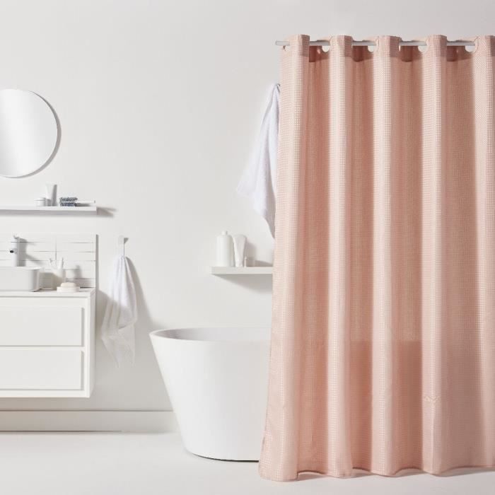 Waffle Shower Curtain - Pink - Polyester - 180 x 200 cm - 12 Hooks - UTILITY - TODAY