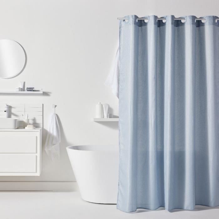 Waffle Shower Curtain - Blue - Polyester - 180 x 200 cm - 12 Hooks - UTILITY - TODAY