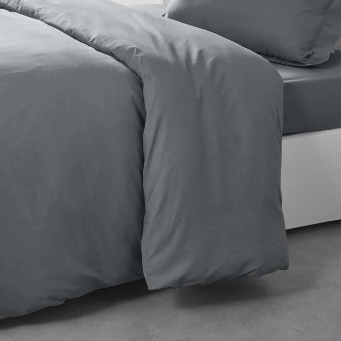 TODAY ESSENTIAL SUCK COVER - 140 x 200 cm - 1 person - 100% UNE cotton - Steel