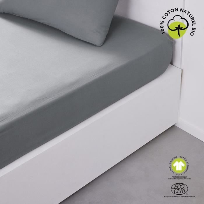 Fitted sheet - TODAY - 160 x 200 cm + 30 cm - Cotton - Organic Steel