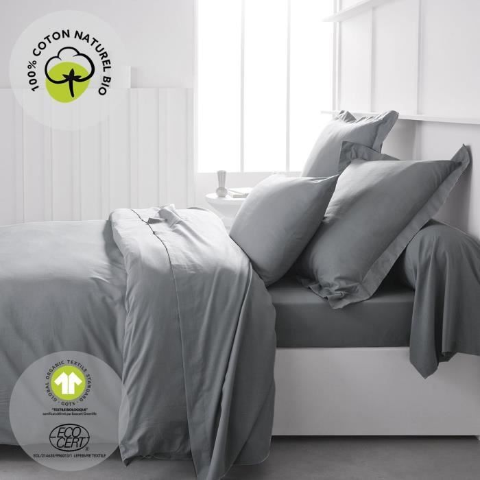 Fitted sheet - TODAY - 180 x 200 cm + 30 cm - Cotton - Organic Steel