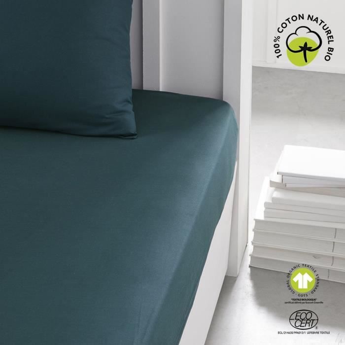 Fitted sheet - TODAY - 180 x 200 cm + 30 cm - Cotton - Organic Peacock