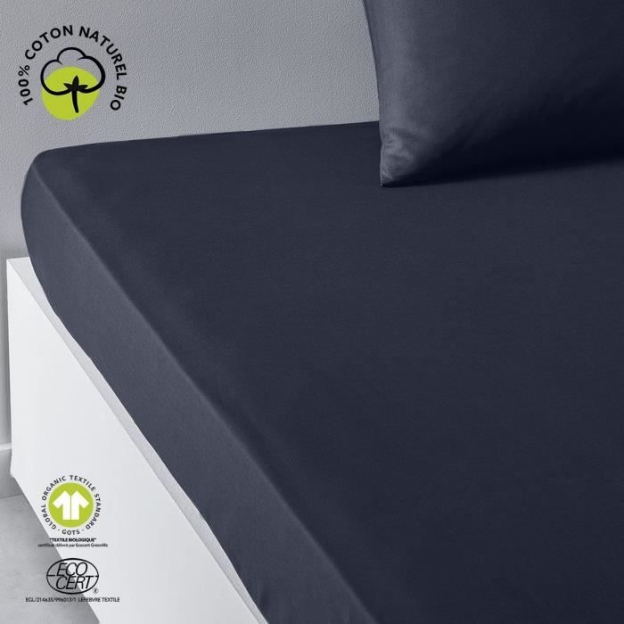 Fitted sheet - TODAY - 180 x 200 cm + 30 cm - Cotton - Organic Navy