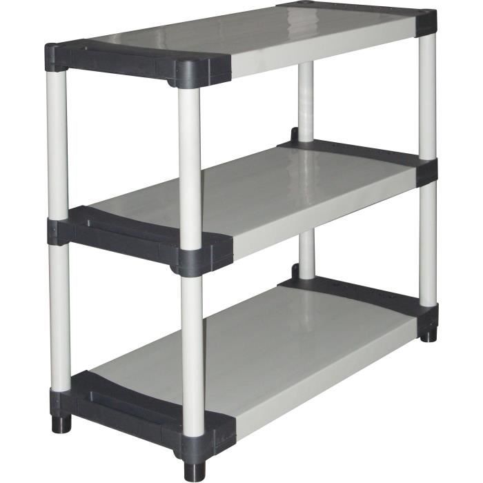 Plastic shelf - TOOD - 3 shelves - Load 80 kg per shelf - 80x40x85 cm - Black/grey