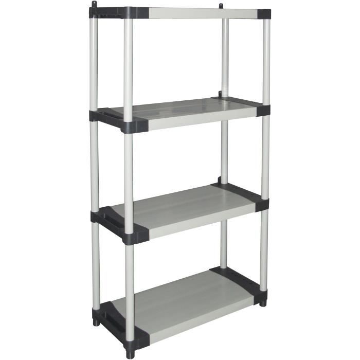 Plastic shelf - TOOD - 4 shelves - Load 80 kg per shelf - 80x40x168 cm - Black/grey
