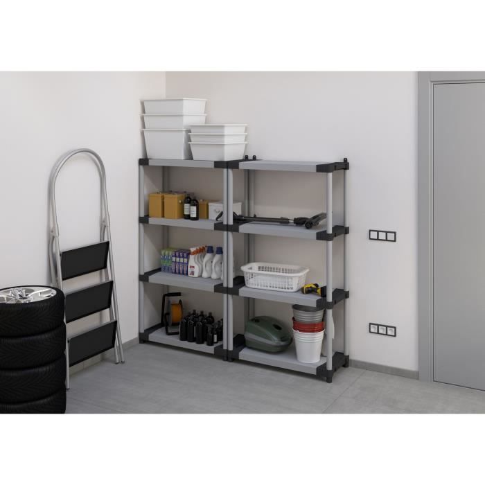 Plastic shelf - TOOD - 5 shelves - Load 80 kg - 80x40x171 cm - Black/grey