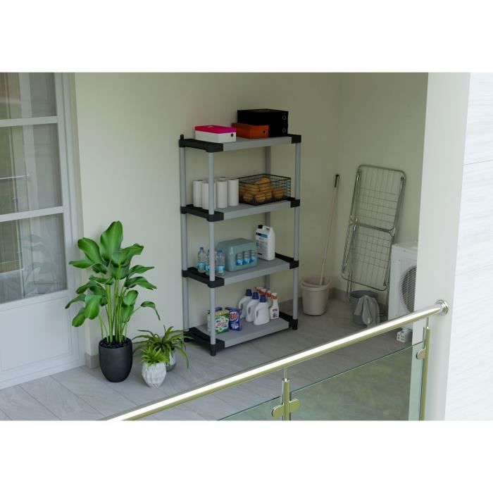 Plastic shelf - TOOD - 5 shelves - Load 80 kg - 80x40x171 cm - Black/grey