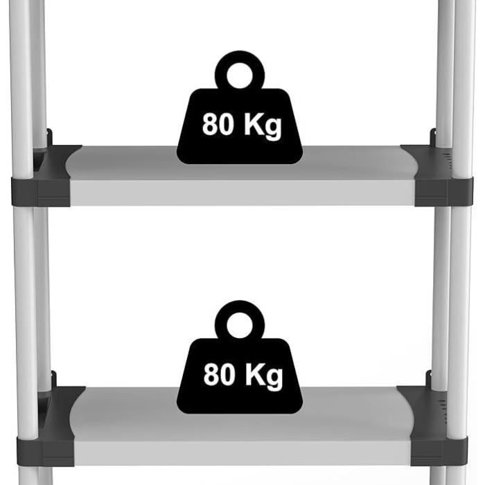 Plastic shelf - TOOD - 5 shelves - Load 80 kg - 80x40x171 cm - Black/grey